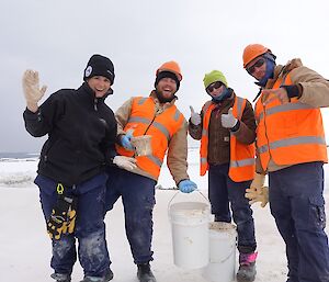 The expeditioners involved in the bio pile construction