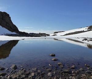 The field guide inspects a lake before testing