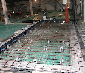 Preparation work in the Casey utility building for a concrete pour