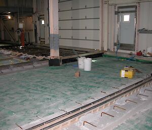 Preparation work in the Casey utility building for a concrete pour