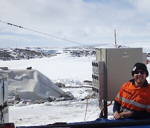 A Casey electrician takes a break from setting up a temporary power supply