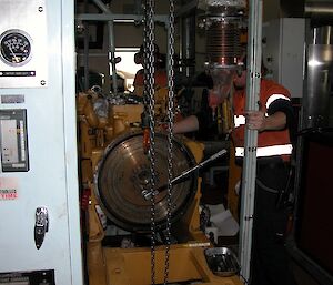 A Casey mechanic works on the generator rebuild