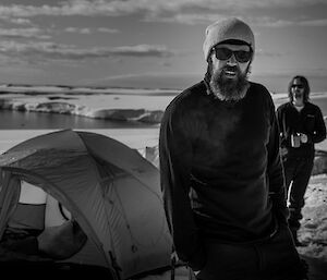 Casey Chef Dom camping on the Mitchell Peninsula near Casey Station