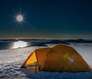 View of a tent at the Mitchell Peninsula campsite near Casey Station