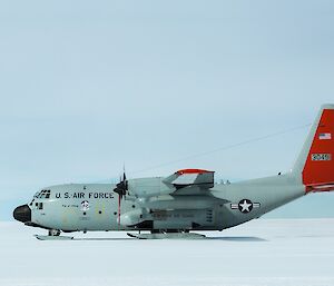 An LC130 aircraft on the ground at Casey skiway