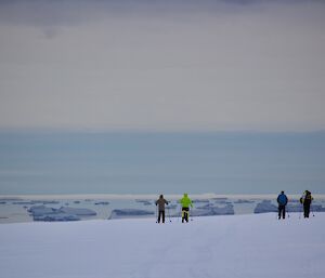 Skiers commence their ski trip