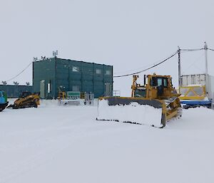 A bulldozer parked at the Wilkins Aerodrome