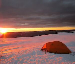 A view of a tent pitched near Robbo’s Hut