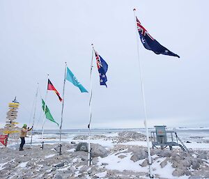 Clint raising the flags