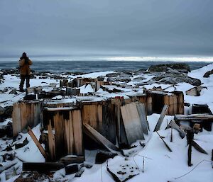 Old packing cases in snow