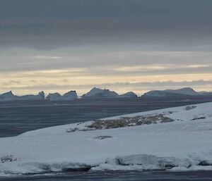 View over sea to ice bergs