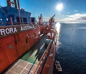 The Aurora Australis icebreaker in Newcomb Bay