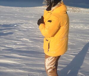 Expeditioner with frost on clothing