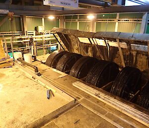 The existing Casey waste water treatment plant, a photo of the inside of a building with machinery.