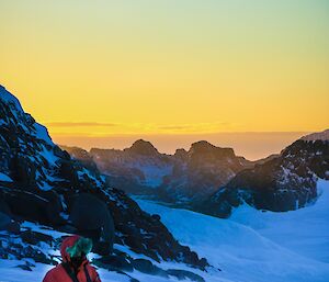 Expeditioner with sunset in rear