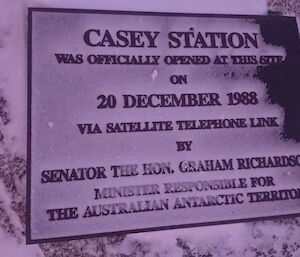 Casey station plaque.