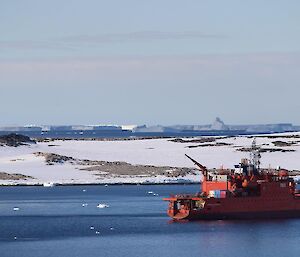 The Aurora Australis vessel in the harbour.