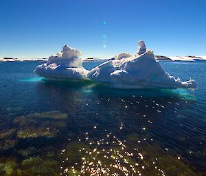 An iceberg in the open water — photo taken from wharf