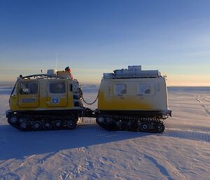 A yellow Hägg travelling on the ice from Robbo’s Hut.