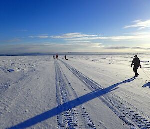 Walking down the road from the skiway.