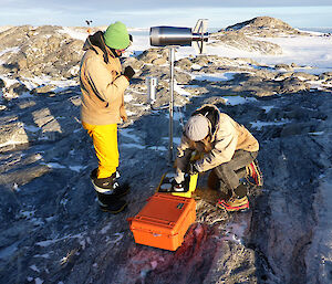 Clint and Jac in the field at a sampling site.