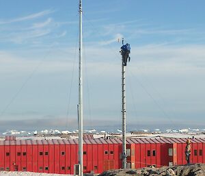 Mark working up a tower.