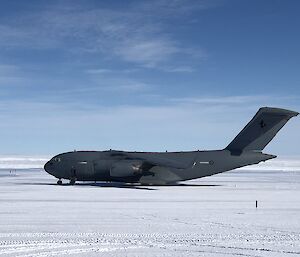 Plane at Wilkins Aerodrome on an ice runway on a beautiful sunny day