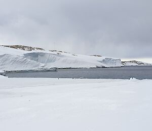 Ice cliffs of Shirley Island with bay in the foreground