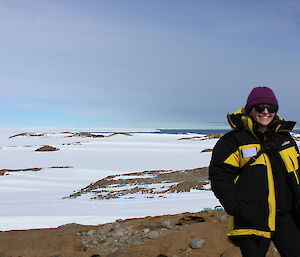 Deb on top of the Browning Peninsula Receiver Hill