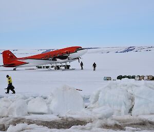Plane sitting on a sea ice