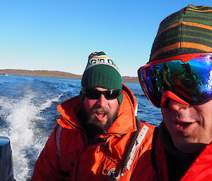 Expeditioners on board an inflatable boat