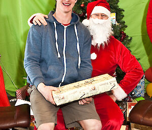 Adult male sitting on Santa’s lap