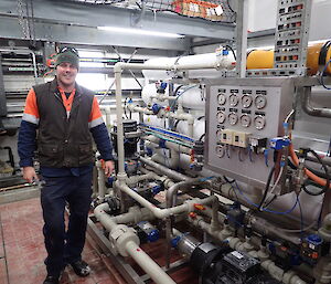 Expeditioner inside the reverse osmosis building