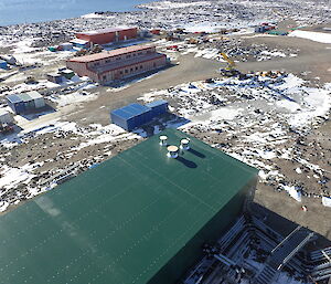 bird’s eye view of a green waste water treatment plant