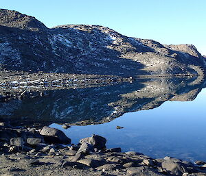 Lake nestled into rocky terrain