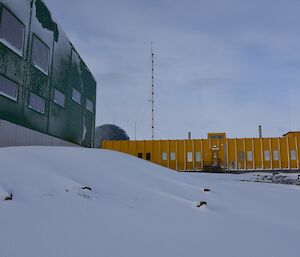 Buildings on station under snow