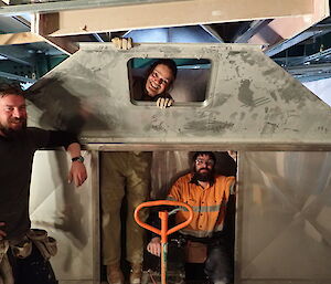 Expeditioners photographed inside a snow plenum