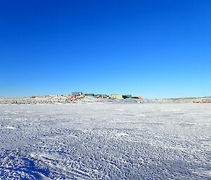 A view of Davis station taken from out on the sea ice