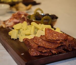 Cheese and meat platter prepared for the whisky tasting