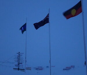 Australian Aboriginal and Torres Strait Islander flags flying at Davis