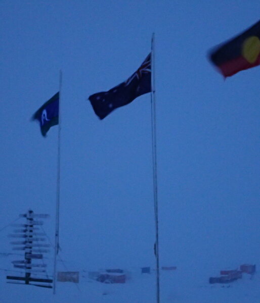 Australian Aboriginal and Torres Strait Islander flags flying at Davis