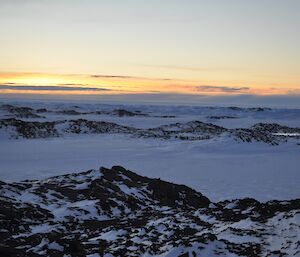 View of sea ice and rocks taken from outside Bandits hut