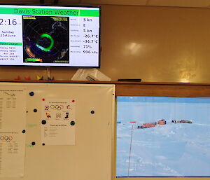 Screenshot of temperature and windchill with expeditioners on the sea ice in background.