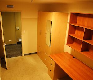 New cupboard, desk and bookshelf in the living quarters