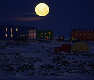 Moon rising over Davis taken from off station on the sea ice
