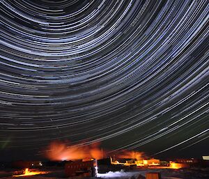 Delayed exposure shot of stars above Davis station.