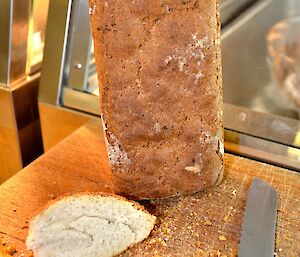 Piece of rye bread on a cutting board