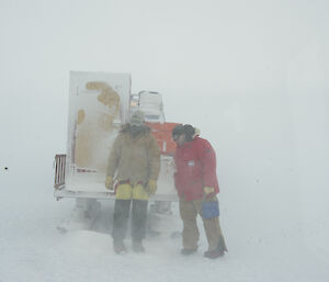 The team waiting out some weather on the way home