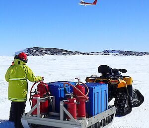 Aeroplane in mid flight over sea ice