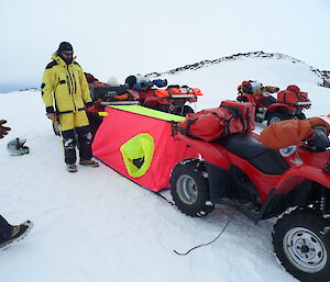 A tent between two quads bike, used for survival training